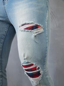 Manfinity LEGND Men's Light Blue Washed Distressed Slim Fit Denim Jeans - Light Wash - View 5