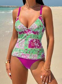 Swim Lushoire Ensemble Tankini d'été pour femmes avec imprimé fleuri pour maillots de bain