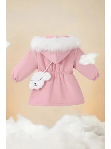 SHEIN 2 bucăți pentru fetițe, ocazional, drăguț, multifuncțional, gros, detașabil, cu glugă, căptușită, cu geantă, potrivită pentru ieșirile toamna și iarna - Roz - Vizualizare 2