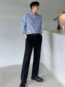 DAZY Men's Casual Striped Print Single-Breasted Shirt, Autumn - Blue - View 7