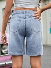 SHEIN Teenage Girls' Minimalist Summer Denim Shorts - Light Wash - View 2