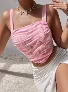 Zolique Women's Elegant Solid Color Cutout Pleated Camisole, Summer - Pink - View 4