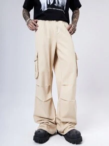 Manfinity Denimwave Men's Khaki Baggy Cargo Jeans With Multiple Pockets - Khaki - View 6