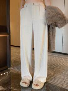 DAZY Pantalones casuales de pierna recta a cuadros para mujer, ropa de otoño