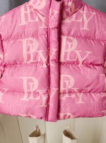 Chaqueta informal de manga larga con estampado de letras para niñas pequeñas - Rosa - Ver 6