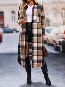 Chiquease 女士休闲格子纽扣长款大衣，秋季秋装 - 彩色 - 查看 6