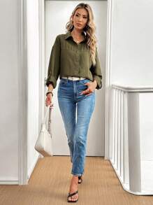 SHEIN LUNE Women Textured Fabric Casual Shirt