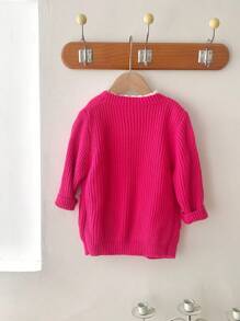 SHEIN LMoss Kids Babygirl Cute Warm Simple Solid Color Long Sleeve Cardigan Sweater, Autumn/Winter