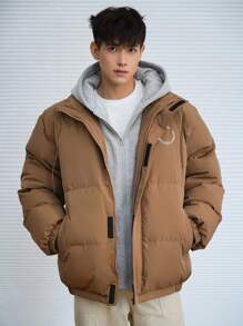 DAZY Men's Casual Hooded Padded Coat With Letter Print 2 In 1 Jacket Winter - Khaki - View 1