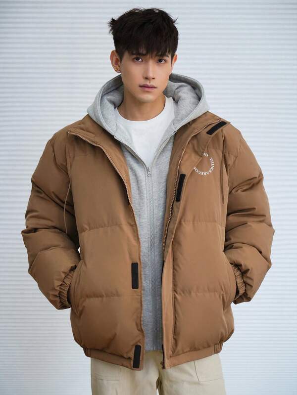 DAZY Men's Casual Hooded Padded Coat With Letter Print 2 In 1