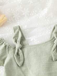 Infant Girls' Comfort Blue Elegant Butterfly Applique Strap Top - Army Green - View 4