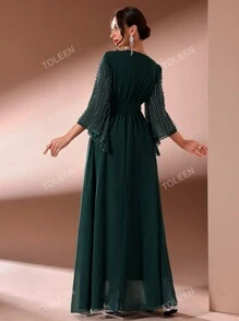 Vestido largo de mujer con escote en V, sin mangas, con brillos, vestido de fiesta, vestido de invitada de boda, vestido formal, vestido de noche