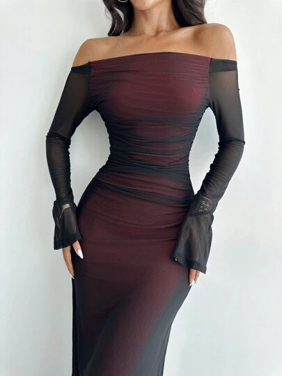 Firerie 女士优雅性感红色网眼覆盖细肩带派对连衣裙