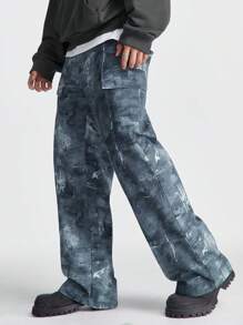 Manfinity VCAY 男士扎染印花工装口袋直筒休闲裤 - 彩色 - 查看 1