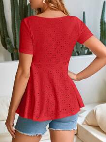 SHEIN Maternity Solid Color Basic Round Neck Rhinestone Embellished Short Sleeve T-Shirt - Red - View 2