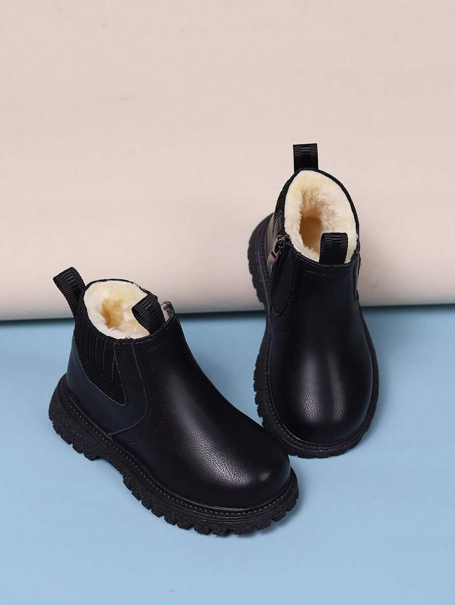 冬季时尚休闲潮流保暖防滑婴儿短靴 - 黑色 - 查看 1