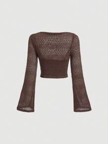 SHEIN MOD Women's Solid Color Simple Long Sleeve Blouse - Coffee Brown - View 2