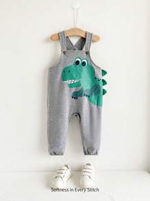 Cozy Pixies Baby Boy Cartoon Dinosaur Print Overall With 3D Horn Decor - Grey - View 3