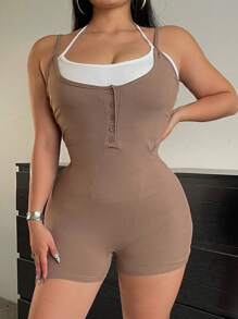 Flirla Plus Size Button Up Casual Summer Jumpsuit With Straps - Multicolor - View 4