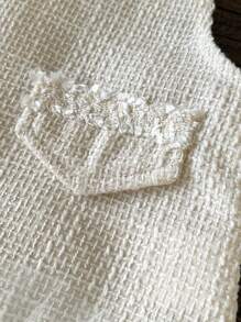 SHEIN Elladie kids 2pcs Baby Girl Layered Mesh Ruffle Hem Solid Color Sleeveless Zipper Dress & Ribbed High Neck Long Sleeve Ruffled Top, Cute & Comfy Sweater Set For Spring Autumn Winter - Beige - View 3