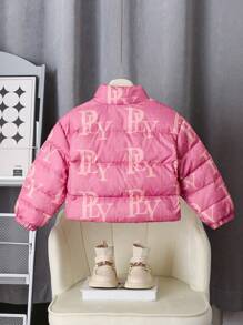 Chaqueta informal de manga larga con estampado de letras para niñas pequeñas - Rosa - Ver 2