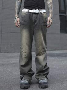 Manfinity Roghcode Men Casual Washed Straight Leg Denim Jeans - Bronze - View 6