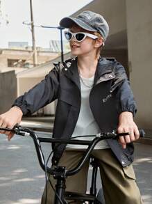 SHEIN Áo khoác có mũ trùm đầu có họa tiết chữ cái dành cho nam giới cho trang phục hàng ngày - màu đen - Xem 5