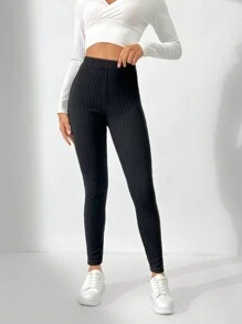 SHEIN Tall Solid High Waist Slim Fit Leggings - Black - View 4