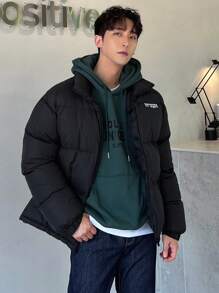 DAZY Winter Men's Letter Print Padded Coat Jacket - Black - View 4