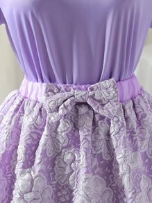 Teen Girl Noble Purple Batwing Blouse & Textured Mini Skirt Two-Piece Set - Lilac Purple - View 3