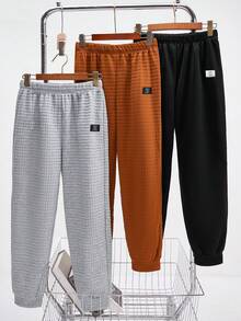 SHEIN Bộ 3 quần chạy bộ họa tiết lưới tổ ong cho bé trai tuổi teen, Nâu/Xám/Đen, Thích hợp cho mùa thu/đông, Ấm áp và thoải mái, Lý tưởng cho trường học/gia đình/ngoài trời/tiệc tùng/sinh nhật, Phong cách cổ điển và đa năng - Nhiều màu - Xem 7