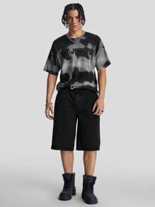 Manfinity EMRG Camisa de punto para hombre con hombros caídos teñida con patrón de letras y corbata