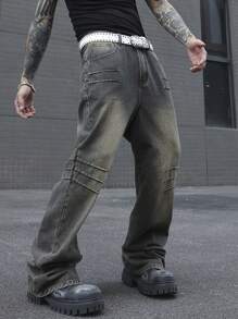 Manfinity Roghcode Men Casual Washed Straight Leg Denim Jeans - Bronze - View 3