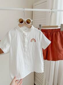 SHEIN 2 Piezas/set Camisa De Manga Corta Y Shorts Impresos Cómodos Y Casuales Para Niños Jóvenes