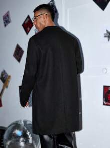 Manfinity VCAY 1 件男士 Y2K 趣味休闲高街复古风格长款大衣 返校万圣节、秋季、冬季 - 黑色 - 查看 2