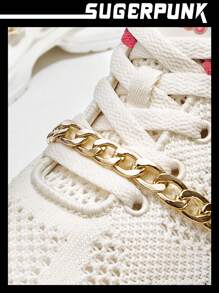 Sugerpunk Metallic Chain Decor Lace-up Front Chunky Sneakers - Beige - View 3