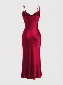 Sweetra Solid Color Simple Style Women's Daily Wear Cami Dress Burgundy Maxi Satin Women Outfit - Burgundy - View 2