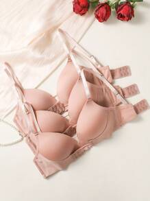 3pcs Wire-Free Solid Color Bras, Petite Size - Apricot - View 5