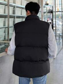 DAZY Men's Plain Padded Vest Jacket, Winter - Black - View 2