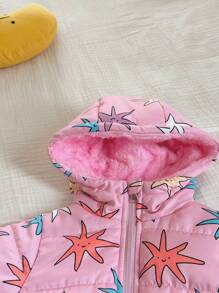Baby Girls Cartoon Hooded Padded Coat - Multicolor - View 4