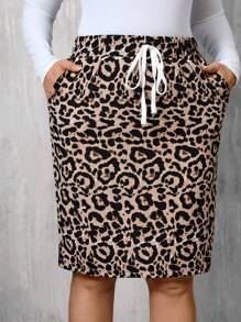 SHEIN LUNE Falda Casual tipo A con bolsillos, estampado de leopardo, para disfraz de Halloween, tallas grandes. Falda de estampado de leopardo, ropa de otoño, ropa con estampado de guepardo, falda de estampado de leopardo, jupe curvy