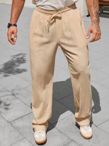 Manfinity Homme Men's Casual Solid Color Drawstring Waist Pants - Apricot - View 2