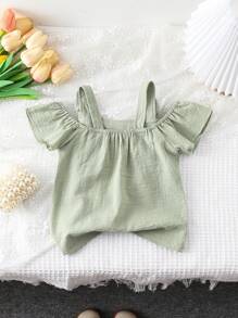 Infant Girls' Comfort Blue Elegant Butterfly Applique Strap Top - Army Green - View 3