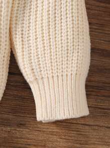 SHEIN 男婴万圣节南瓜脸刺绣毛衣，温暖舒适的针织套头毛衣，适合休闲、节日、家居、万圣节派对 - 杏色 - 查看 5