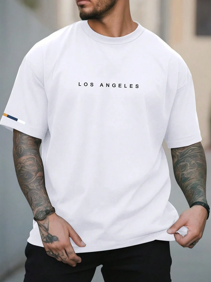 Manfinity LEGND Men's Short Sleeve Casual T-shirt With Printed Texts - White - View 1