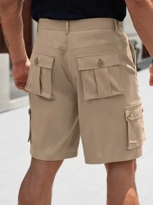 Manfinity Homme Men's Solid Color Workwear Cargo Pocket Loose Fit Casual Shorts - Khaki - View 2
