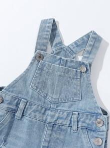 Baby Boys Streetwear Cool Ripped Washed Light Blue Denim Overalls With Multiple Pockets - Light Wash - View 6