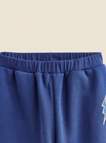 SHEIN Tween Boys' Blue Lightning Embroidered Elastic Waist Knit Wide Leg Sweatpants, Autumn/Winter - Blue - View 4
