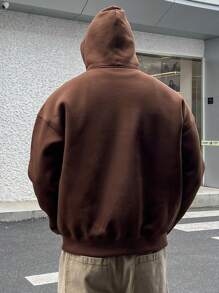 DAZY Men's Letter Print Hooded Sweatshirt, Autumn Quarter Zip Men - Brown - View 2