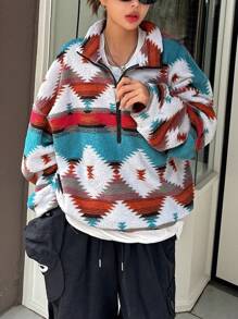DAZY Geometric Print Stand Collar Sweatshirt, Fall/Winter - Multicolor - View 5